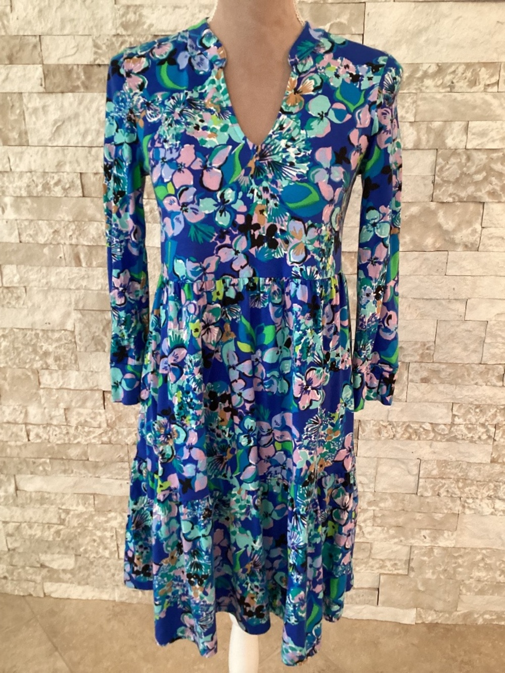 Lilly Pulitzer Alaina Dress "Blue Grotto Twilight Tropics" floral print Size XS